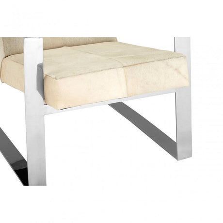 Tuskin Chair with Steel Legs, Leather, Stainless Steel, Cream