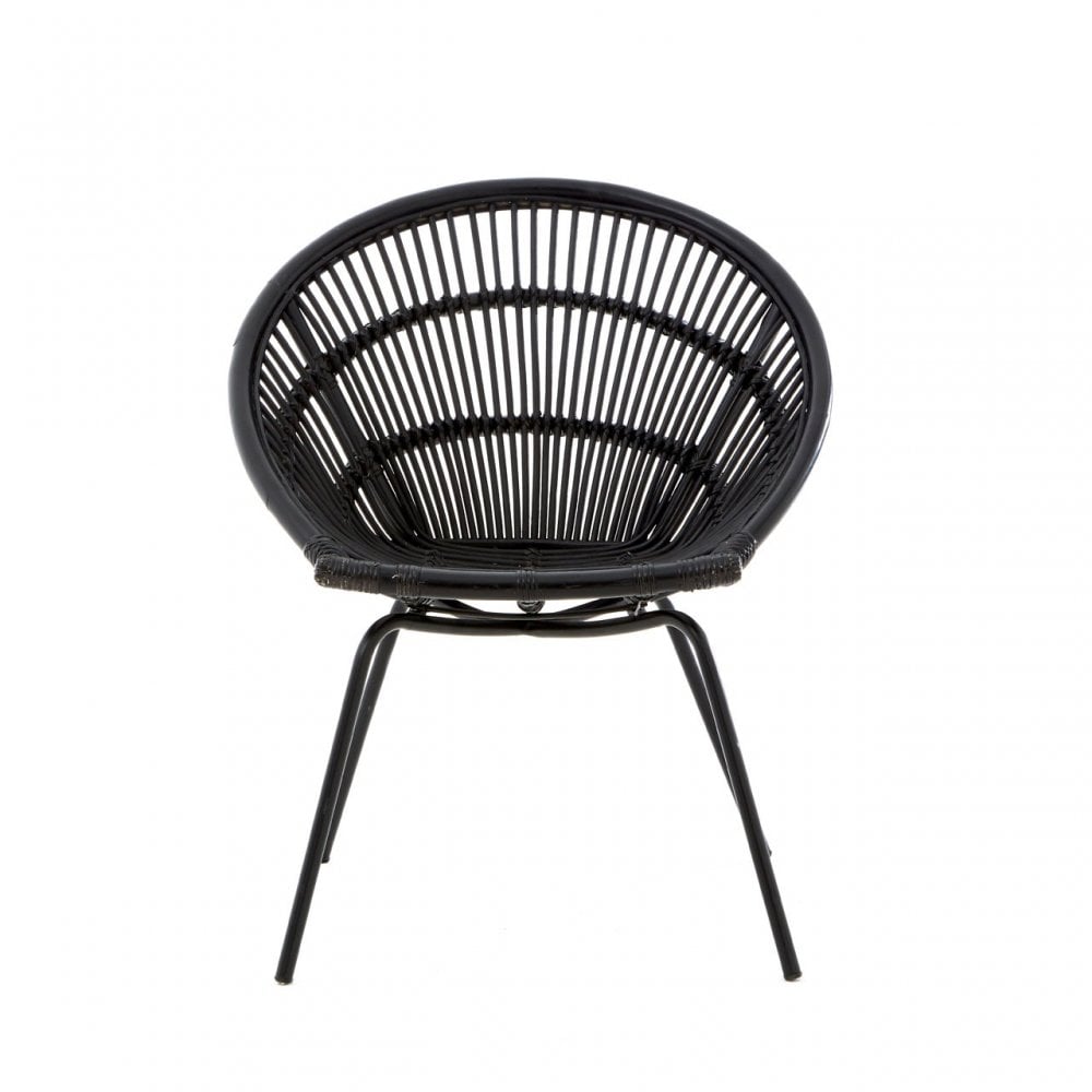 Lagom Black Rattan Chair with Iron Legs, Iron, Rattan, Black