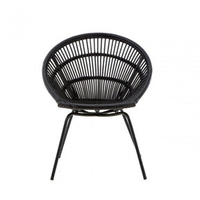 Lagom Black Rattan Chair with Iron Legs, Iron, Rattan, Black