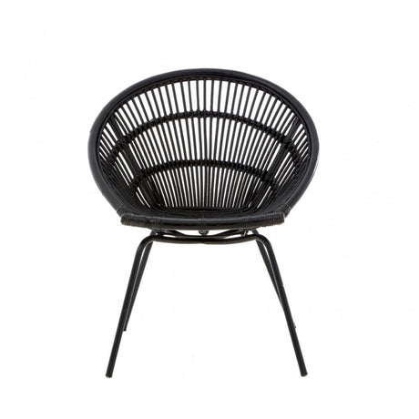 Lagom Black Rattan Chair with Iron Legs, Iron, Rattan, Black