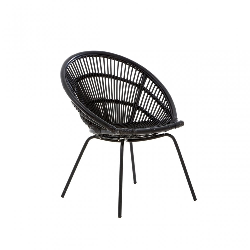 Lagom Black Rattan Chair with Iron Legs, Iron, Rattan, Black
