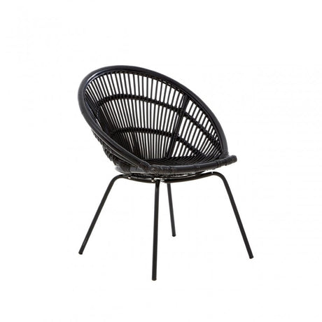 Lagom Black Rattan Chair with Iron Legs, Iron, Rattan, Black