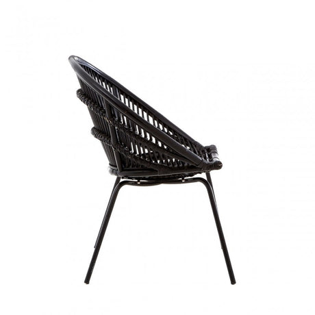 Lagom Black Rattan Chair with Iron Legs, Iron, Rattan, Black