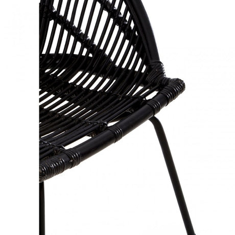 Lagom Black Rattan Chair with Iron Legs, Iron, Rattan, Black