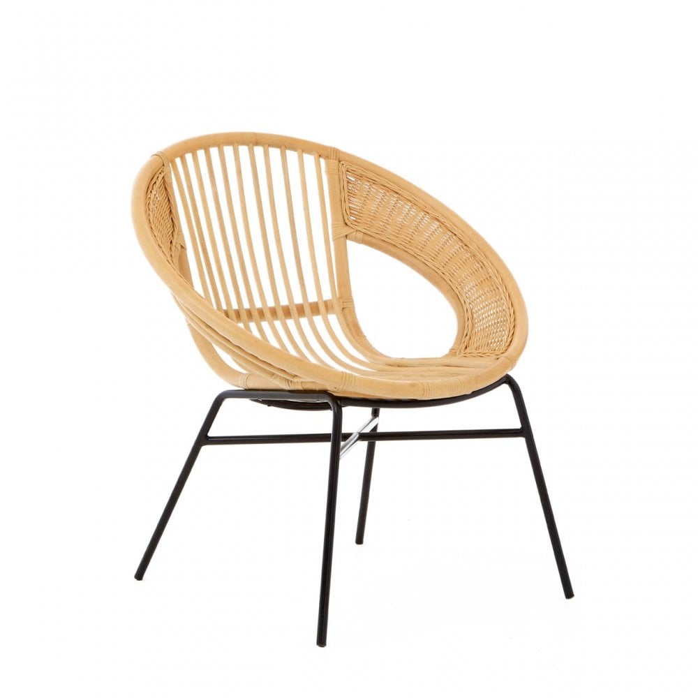 Lagom Rattan / Black Iron Chair, Iron, Rattan, Natural