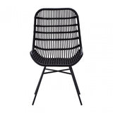 Lagom Curved Black Chair with Iron Legs, Iron, Rattan, Black