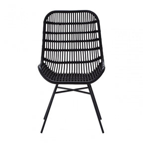 Lagom Curved Black Chair with Iron Legs, Iron, Rattan, Black
