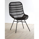 Lagom Curved Black Chair with Iron Legs, Iron, Rattan, Black