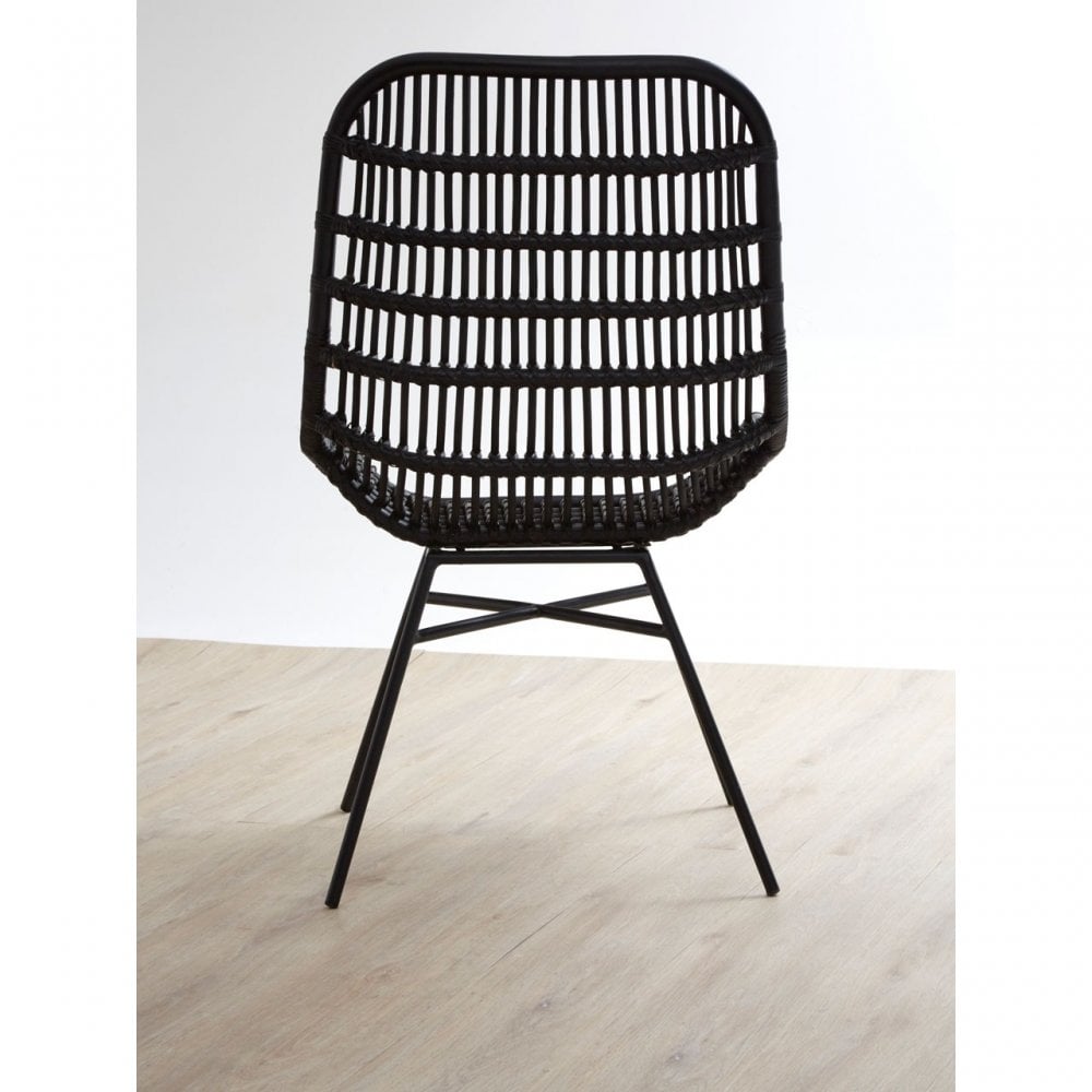 Lagom Curved Black Chair with Iron Legs, Iron, Rattan, Black