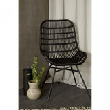 Lagom Curved Black Chair with Iron Legs, Iron, Rattan, Black