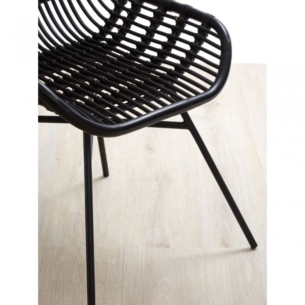 Lagom Curved Black Chair with Iron Legs, Iron, Rattan, Black