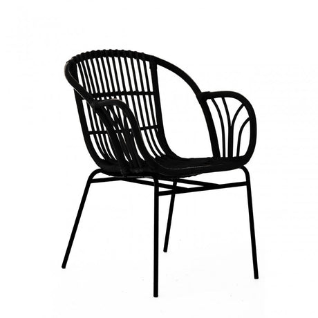 Lagom Black Rattan Chair with Raised Sides, Iron, Rattan, Black