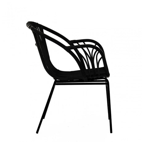 Lagom Black Rattan Chair with Raised Sides, Iron, Rattan, Black