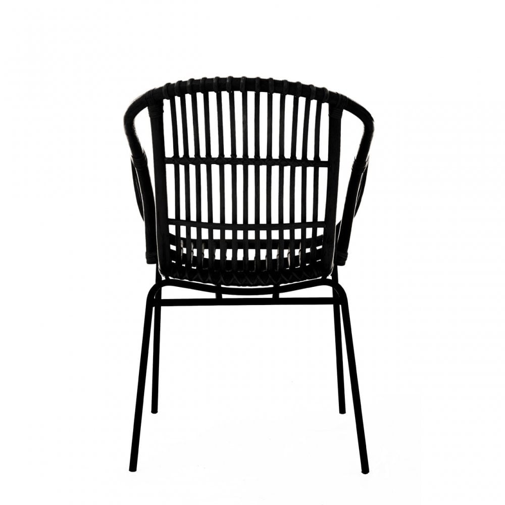 Lagom Black Rattan Chair with Raised Sides, Iron, Rattan, Black