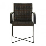 Longhorn Longhorn Buffalo Iron / Grey Leather Weave Chair, Goat Leather, Iron, Grey