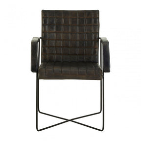 Longhorn Longhorn Buffalo Iron / Grey Leather Weave Chair, Goat Leather, Iron, Grey