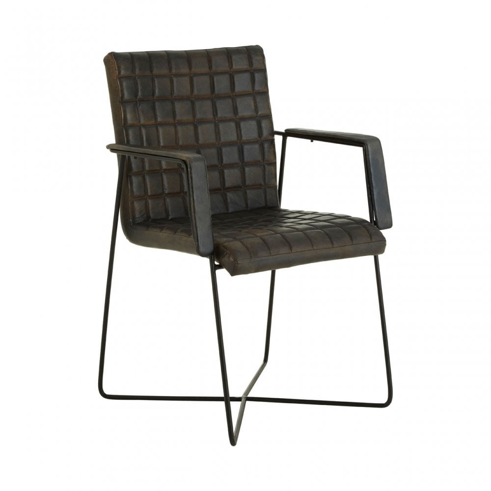 Longhorn Longhorn Buffalo Iron / Grey Leather Weave Chair, Goat Leather, Iron, Grey