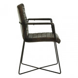 Longhorn Longhorn Buffalo Iron / Grey Leather Weave Chair, Goat Leather, Iron, Grey