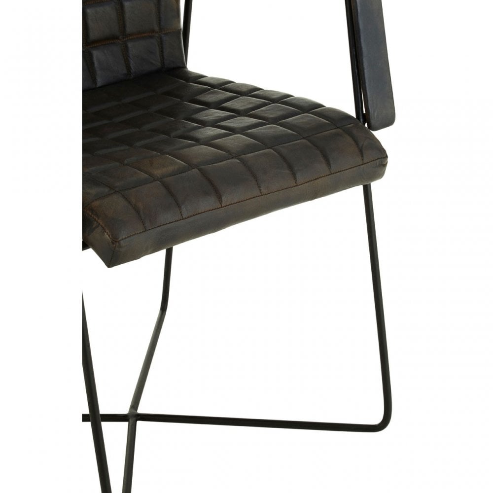 Longhorn Longhorn Buffalo Iron / Grey Leather Weave Chair, Goat Leather, Iron, Grey