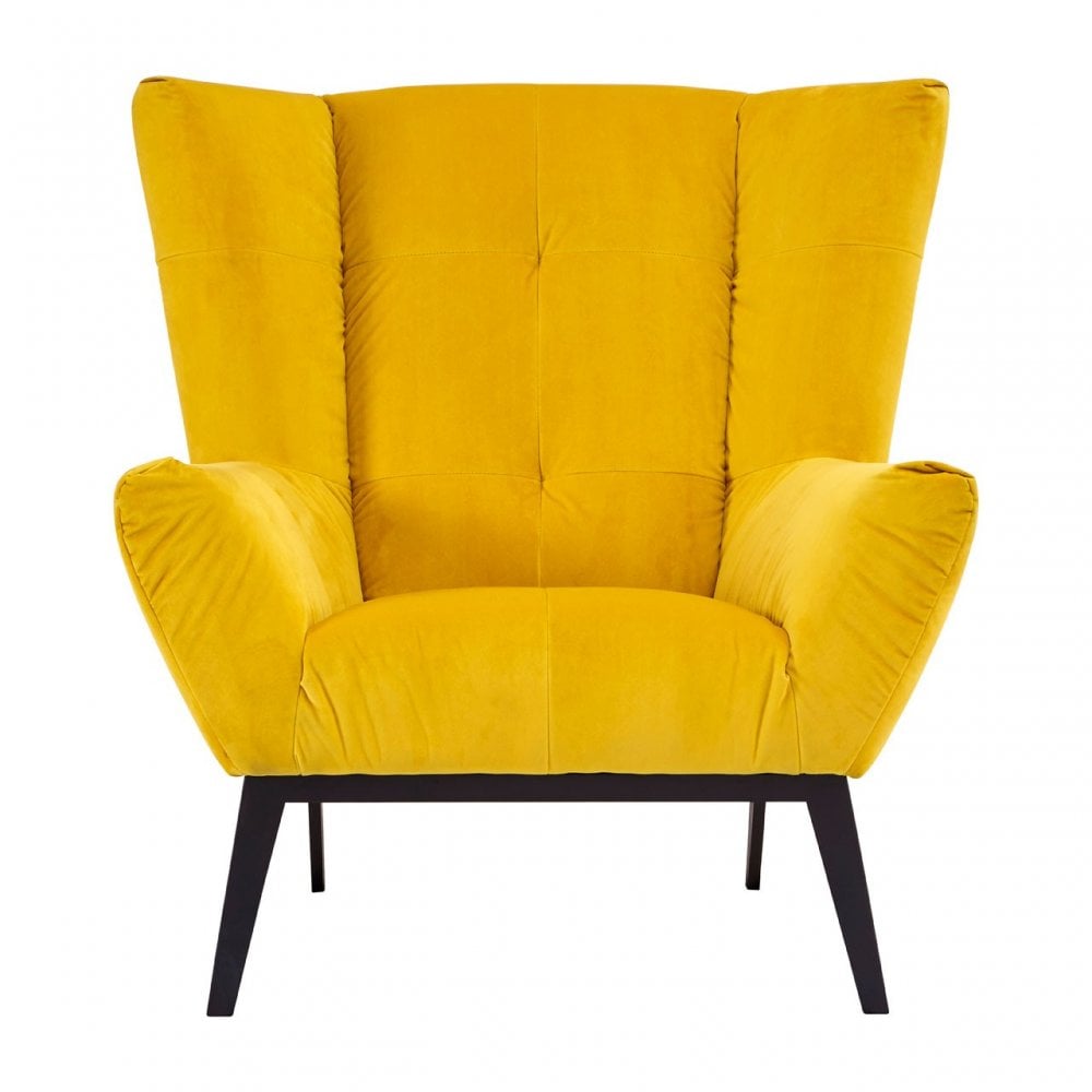 Maiko Yellow Fabric Armchair, Pine Wood, Rubber, Yellow
