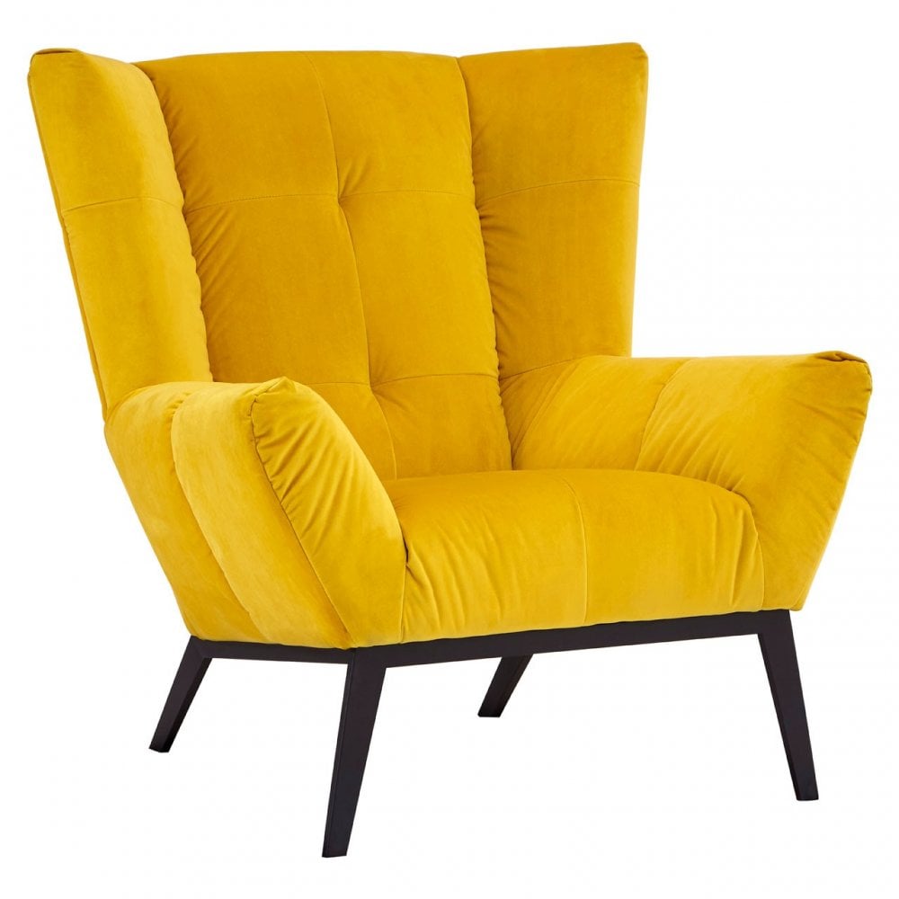Maiko Yellow Fabric Armchair, Pine Wood, Rubber, Yellow