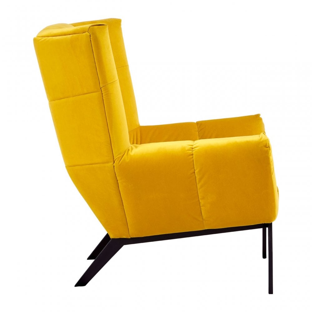 Maiko Yellow Fabric Armchair, Pine Wood, Rubber, Yellow