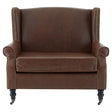 Fulham Double Wing Chair, Birchwood, Leather Effect, Brown