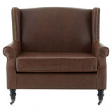 Fulham Double Wing Chair, Birchwood, Leather Effect, Brown