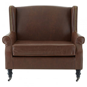 Fulham Double Wing Chair, Birchwood, Leather Effect, Brown