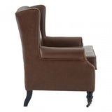 Fulham Double Wing Chair, Birchwood, Leather Effect, Brown