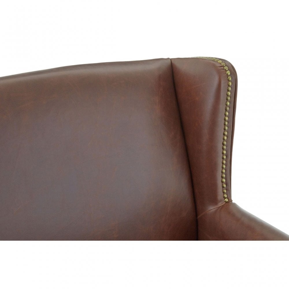 Fulham Double Wing Chair, Birchwood, Leather Effect, Brown