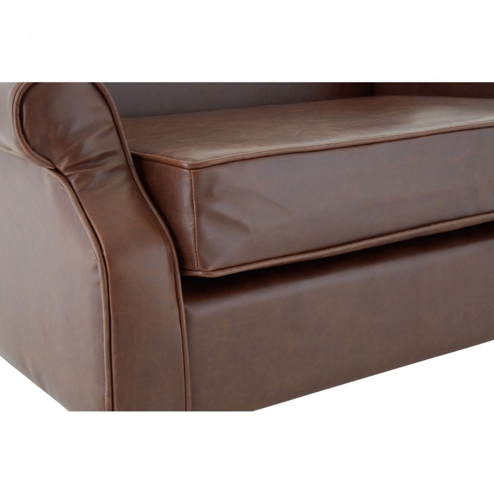 Fulham Double Wing Chair, Birchwood, Leather Effect, Brown