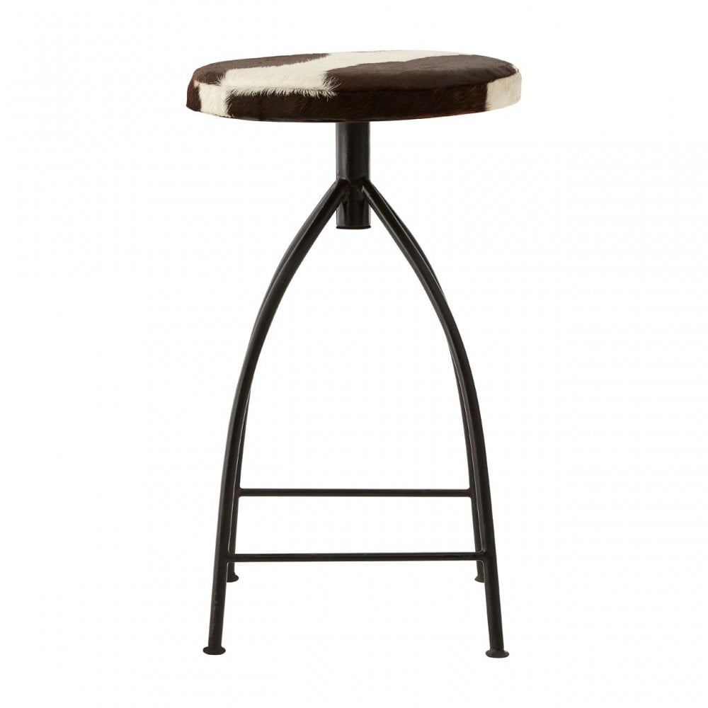 Wulah Bar Stool, Cowhide, Mild Steel, Brown