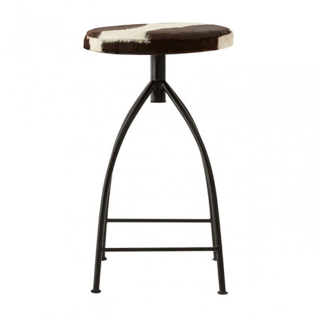 Wulah Bar Stool, Cowhide, Mild Steel, Brown