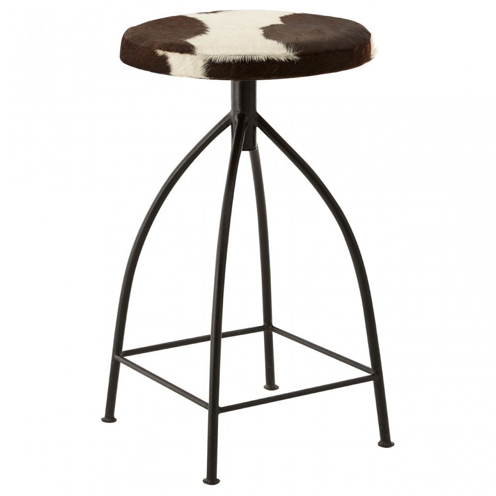 Wulah Bar Stool, Cowhide, Mild Steel, Brown