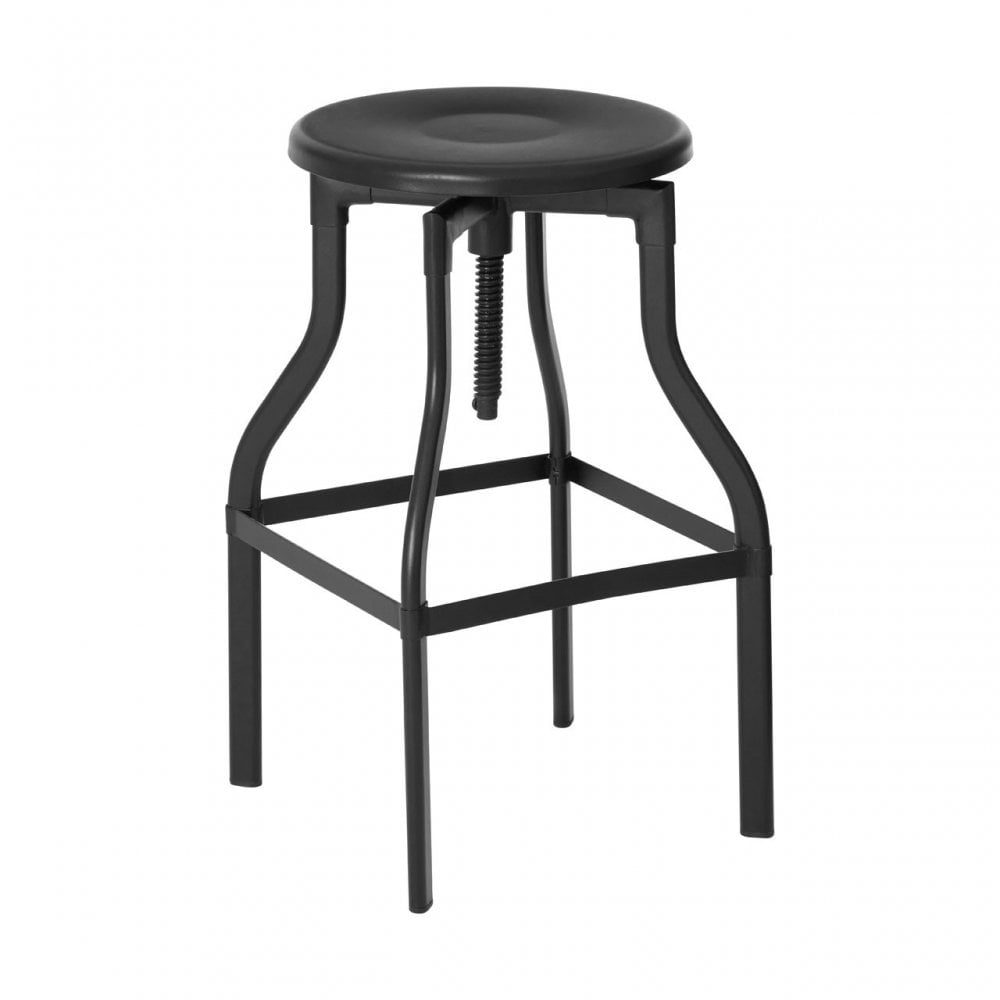 New Foundry Bar Stool, Powder Coated Metal, Black