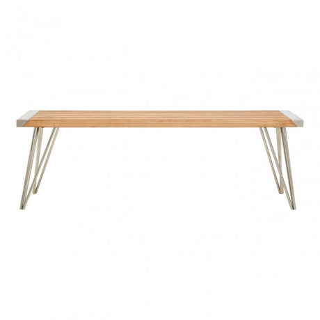 Nandri Teak Wood Bench, Iron, Teak, Natural