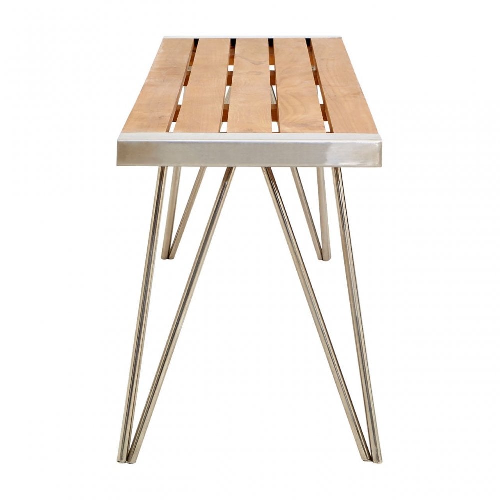 Nandri Teak Wood Bench, Iron, Teak, Natural