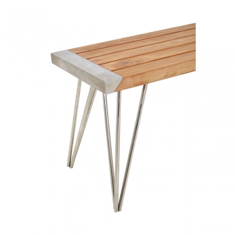 Nandri Teak Wood Bench, Iron, Teak, Natural