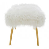 Kirsti Natural Fur Effect Bench, White