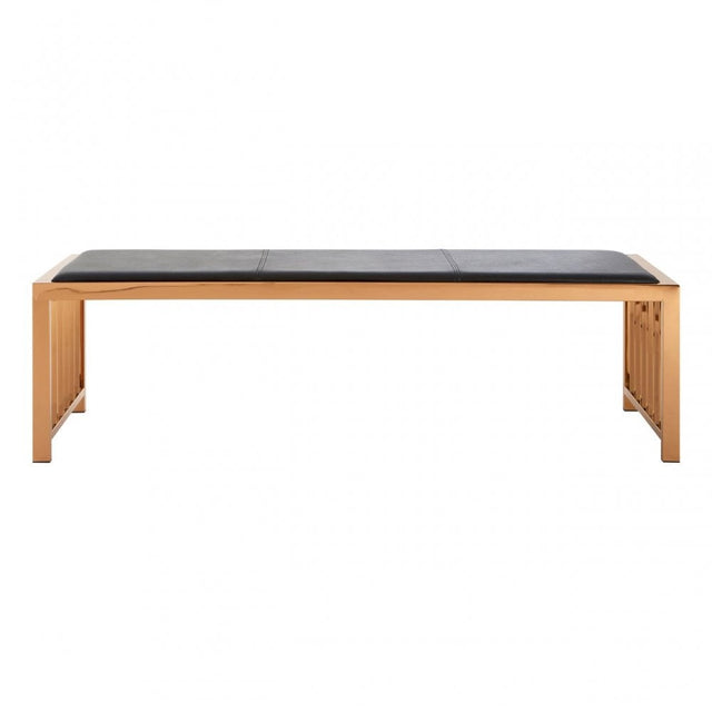 Novara Rose Gold Bench, Leather, Stainless Steel, Rose Gold