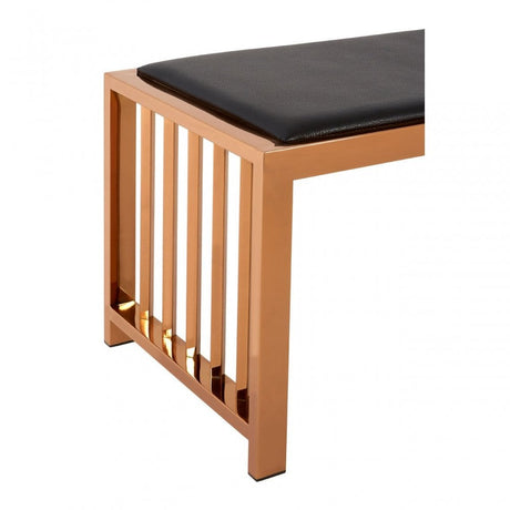 Novara Rose Gold Bench, Leather, Stainless Steel, Rose Gold