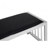 Novara Black Leather Bench, Leather, Stainless Steel, Black