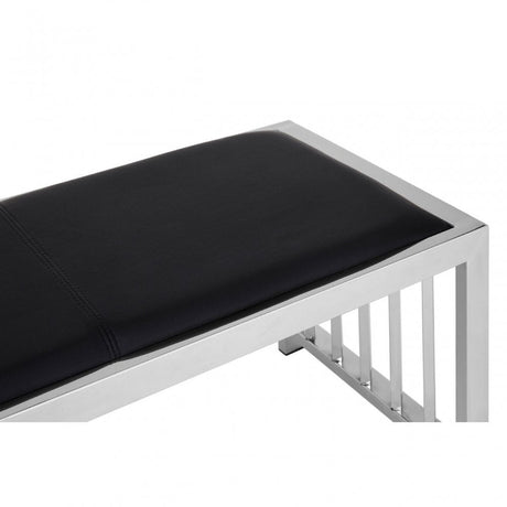 Novara Black Leather Bench, Leather, Stainless Steel, Black