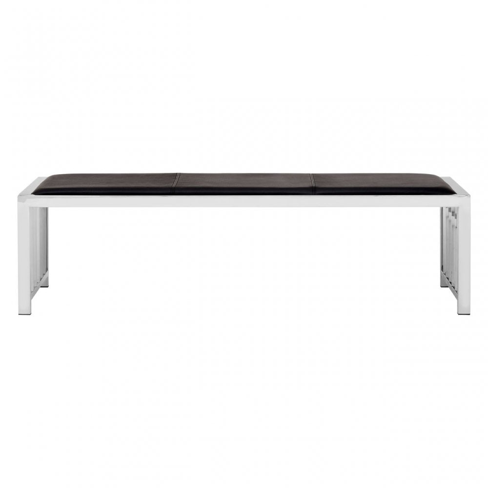 Novara Black Leather Bench, Leather, Stainless Steel, Black