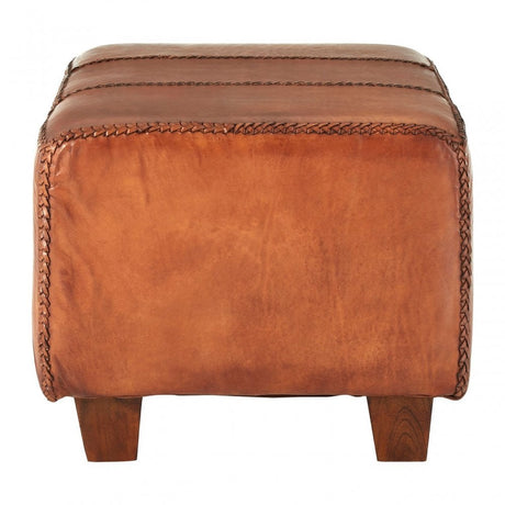 Toby Antique Brown Leather Bench, Leather, Teak, Brown