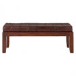 Toby Antique Brown Leather Stitch Bench, Leather, Teak, Brown