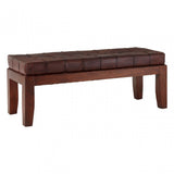Toby Antique Brown Leather Stitch Bench, Leather, Teak, Brown