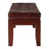 Toby Antique Brown Leather Stitch Bench, Leather, Teak, Brown