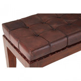 Toby Antique Brown Leather Stitch Bench, Leather, Teak, Brown